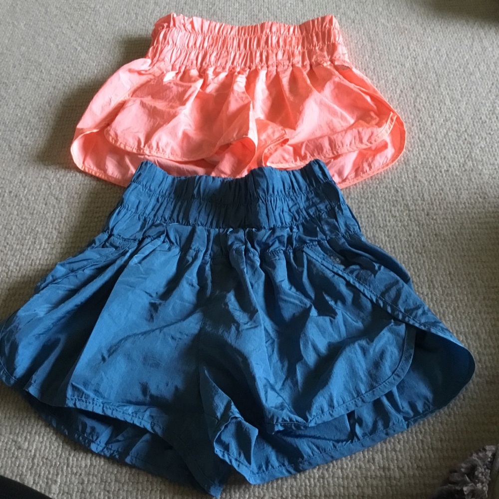 Free People Two-Pack High-Waist Flow Shorts — Coral & Teal